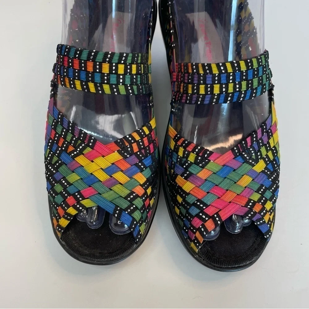 Bare Traps Umma Colorful Bright Rainbow Woven Black Wedges sz 5.5 Party Festival